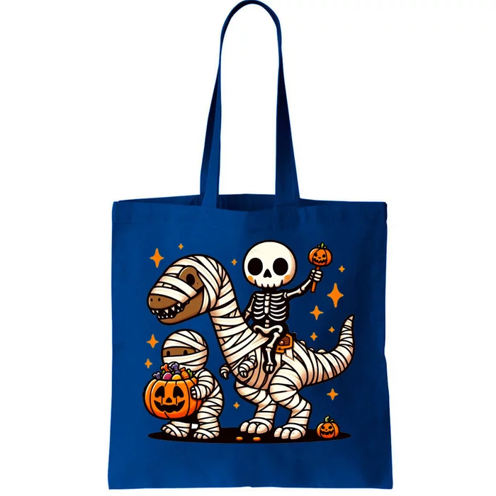 Skeleton Riding Mummy Dinosaur Halloween Funny Meaningful Gift Tote Bag