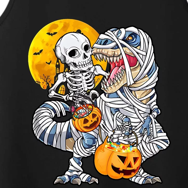 Skeleton Riding Mummy Dinosaur T Rex Halloween Funny Pumpkin Performance Tank