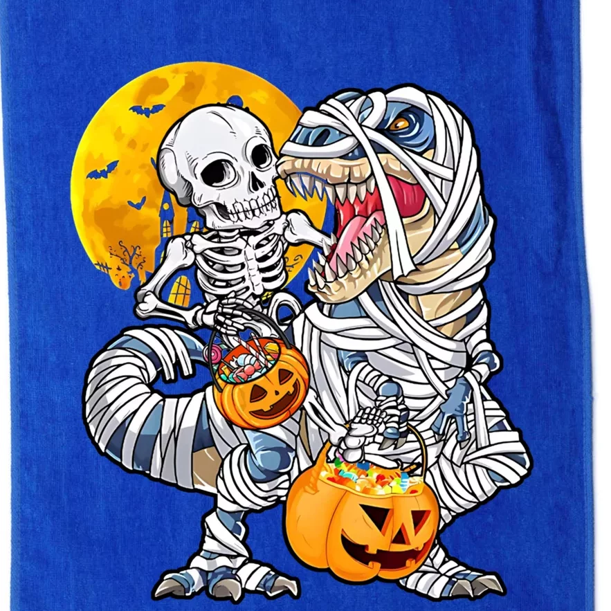 Skeleton Riding Mummy Dinosaur T Rex Halloween Funny Pumpkin Platinum Collection Golf Towel