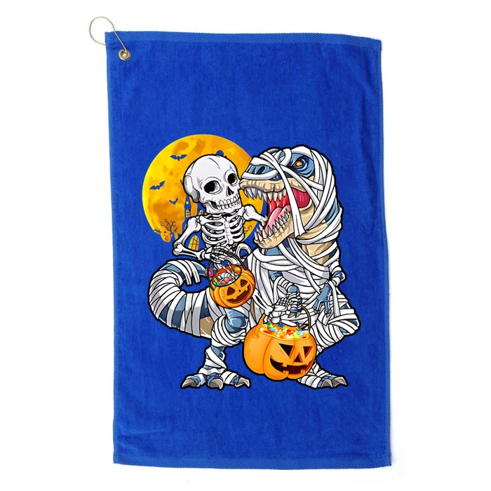 Skeleton Riding Mummy Dinosaur T Rex Halloween Funny Pumpkin Platinum Collection Golf Towel