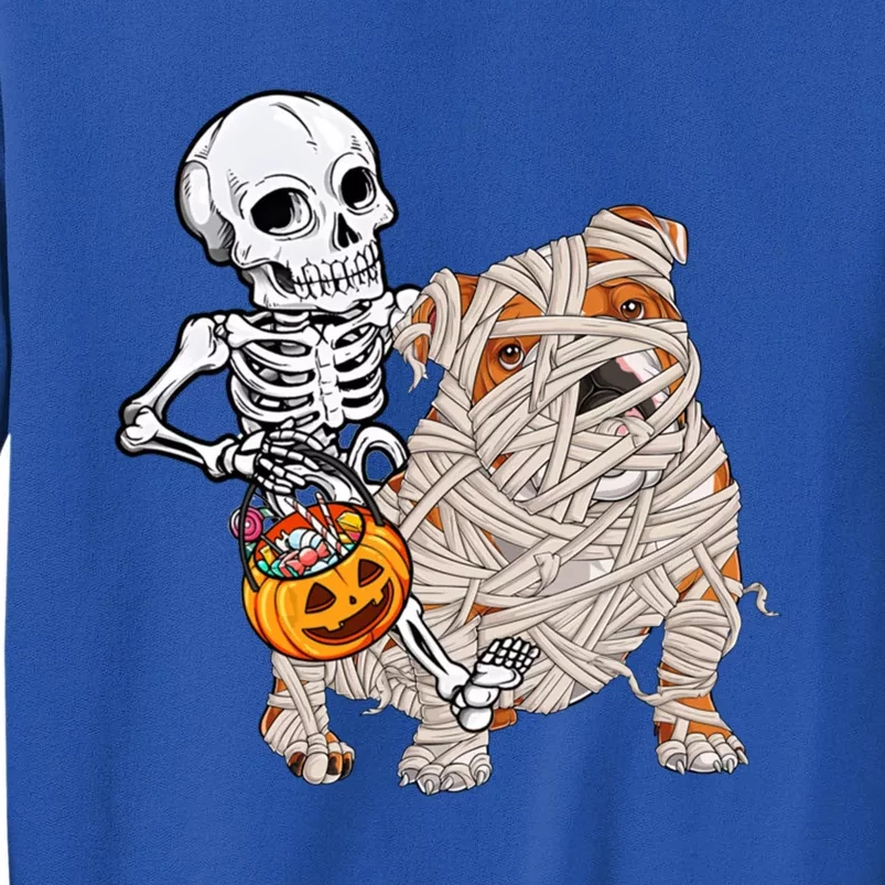 Skeleton Riding Mummy English Bulldog Dog Halloween Pumpkin Sweatshirt