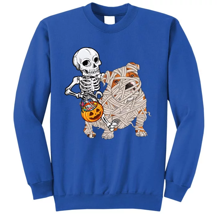 Skeleton Riding Mummy English Bulldog Dog Halloween Pumpkin Tall Sweatshirt