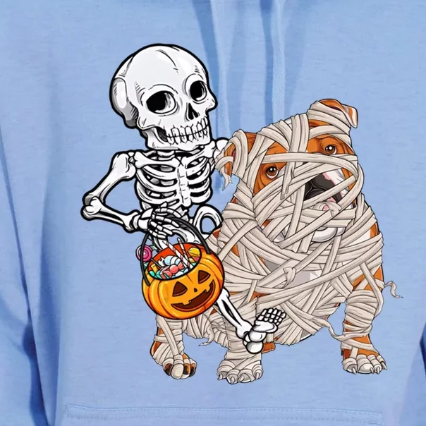 Skeleton Riding Mummy English Bulldog Dog Halloween Pumpkin Unisex Surf Hoodie