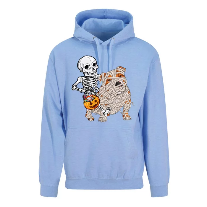 Skeleton Riding Mummy English Bulldog Dog Halloween Pumpkin Unisex Surf Hoodie