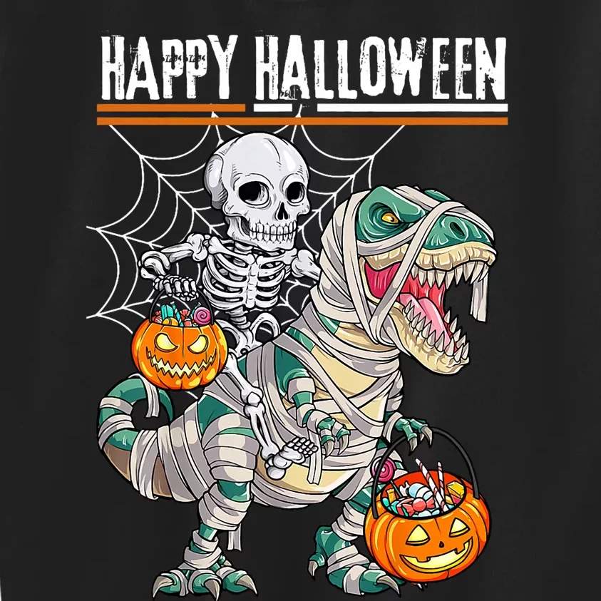 Skeleton Riding Mummy Dinosaur T Rex Halloween Funny Pumpkin Kids Sweatshirt