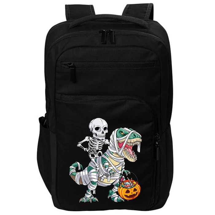 Skeleton Riding Mummy Dinosaur T Rex Halloween Impact Tech Backpack