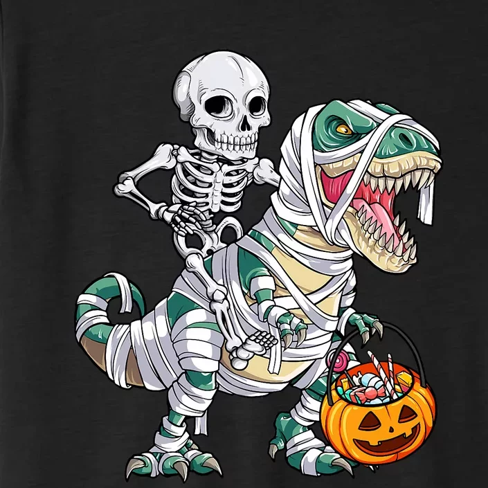 Skeleton Riding Mummy Dinosaur T Rex Halloween ChromaSoft Performance T-Shirt