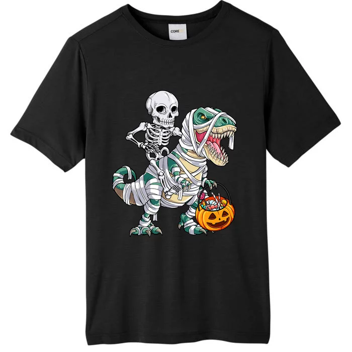 Skeleton Riding Mummy Dinosaur T Rex Halloween ChromaSoft Performance T-Shirt