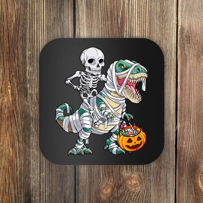 Skeleton Riding Mummy Dinosaur T Rex Halloween Coaster