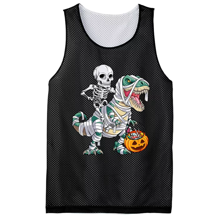 Skeleton Riding Mummy Dinosaur T Rex Halloween Mesh Reversible Basketball Jersey Tank