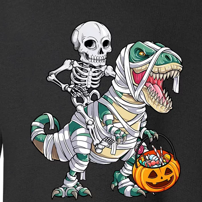 Skeleton Riding Mummy Dinosaur T Rex Halloween Toddler Sweatshirt