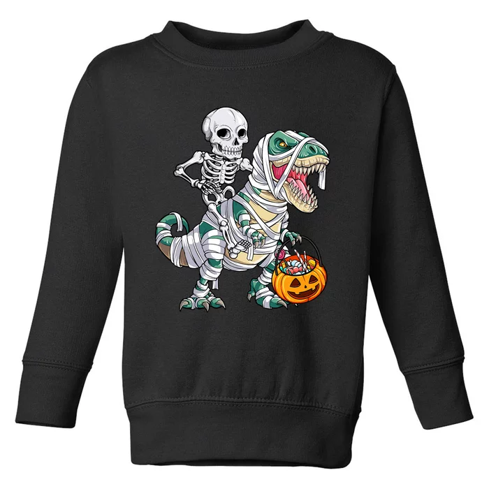 Skeleton Riding Mummy Dinosaur T Rex Halloween Toddler Sweatshirt