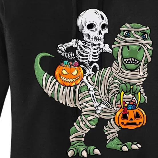 Skeleton Riding Mummy Dinosaur T Rex Halloween Gift Hoodie Women's Pullover Hoodie