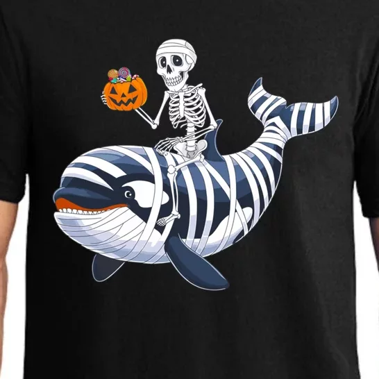 Skeleton Riding Mummy Orca Halloween Candy Whale Pajama Set