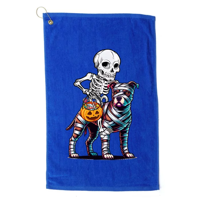 Skeleton Riding Mummy Pitbull Dog Halloween Funny Pumpkin Platinum Collection Golf Towel