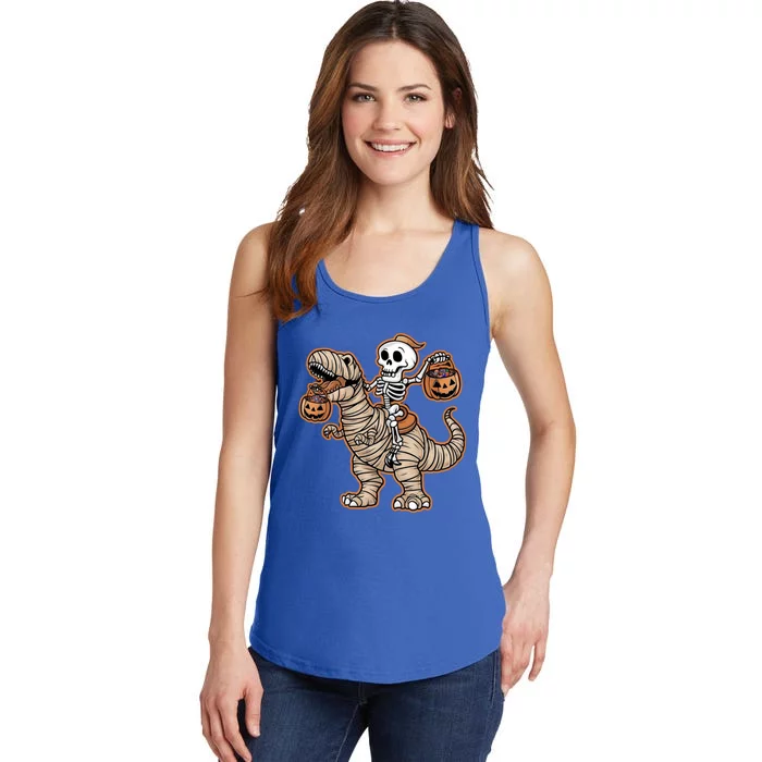 Skeleton Riding Mummy Trex Halloween Delight Ladies Essential Tank