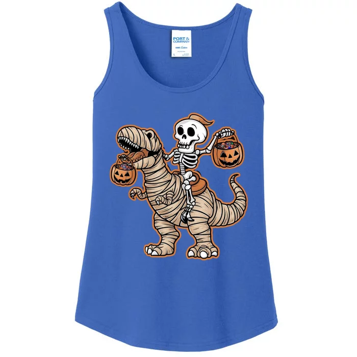 Skeleton Riding Mummy Trex Halloween Delight Ladies Essential Tank