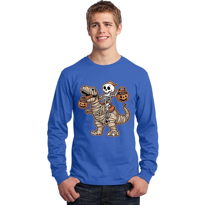 Skeleton Riding Mummy Trex Halloween Delight Tall Long Sleeve T-Shirt