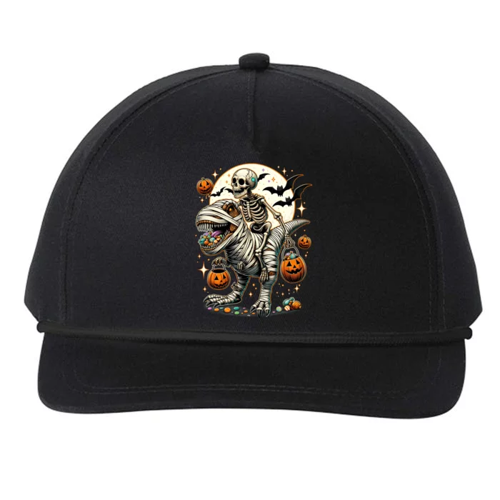 Skeleton Riding Mummy Dinosaur T Rex Halloween Great Gift Snapback Five-Panel Rope Hat