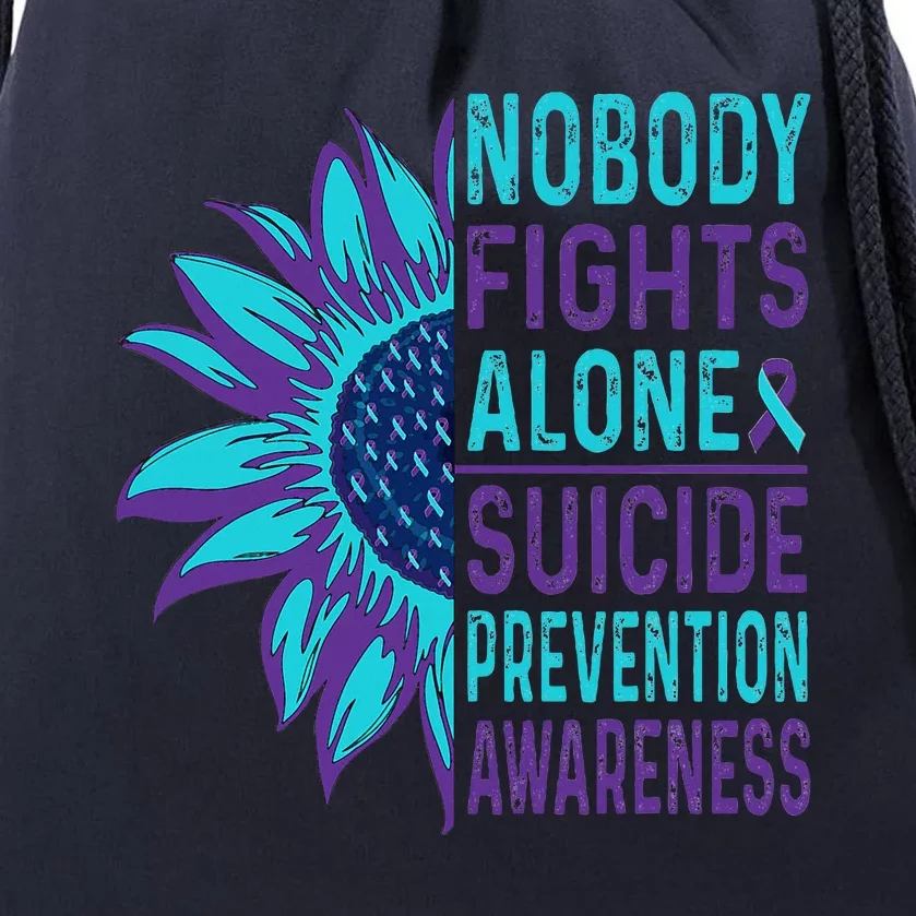 Sunflower Ribbon Nobody Fights Alone Suicide Prevention Drawstring Bag