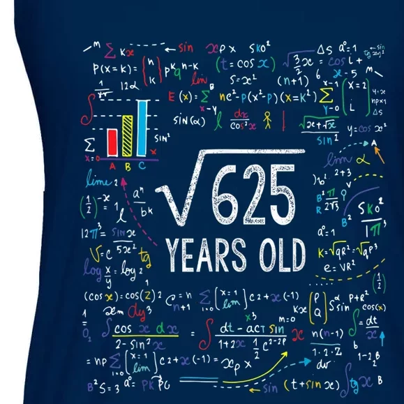 Square Root Of 625 25th Birthday 25 Year Old Gifts Math Bday Ladies Essential Flowy Tank