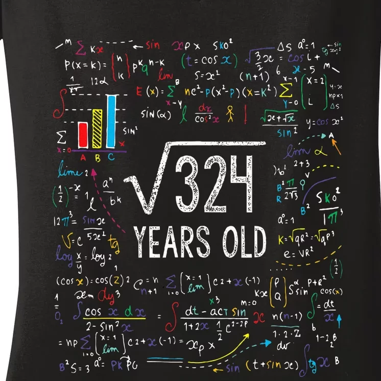 Square Root Of 324 18th Birthday 18 Year Old Gifts Math Bday Women's V-Neck T-Shirt