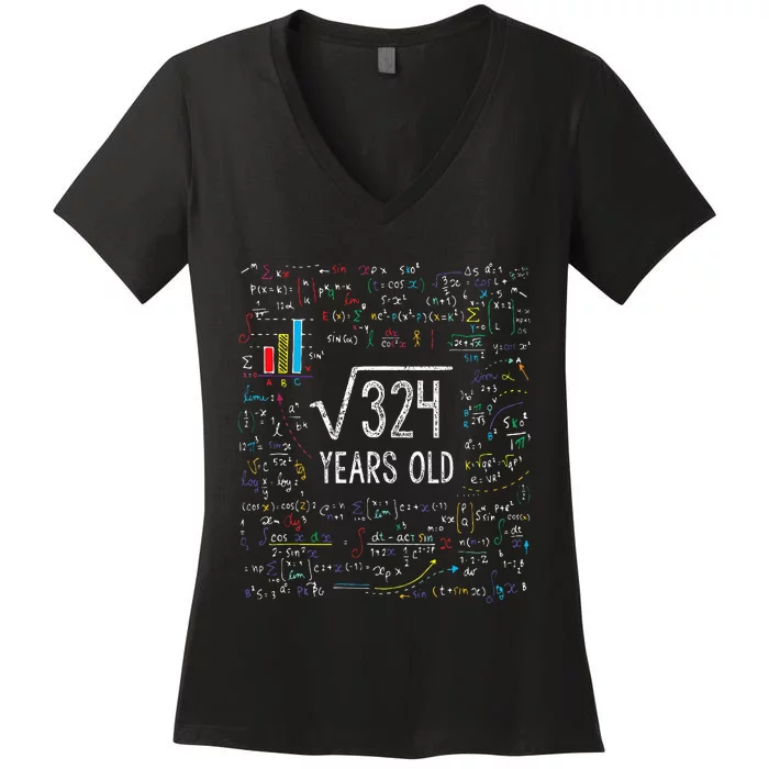 Square Root Of 324 18th Birthday 18 Year Old Gifts Math Bday Women's V-Neck T-Shirt