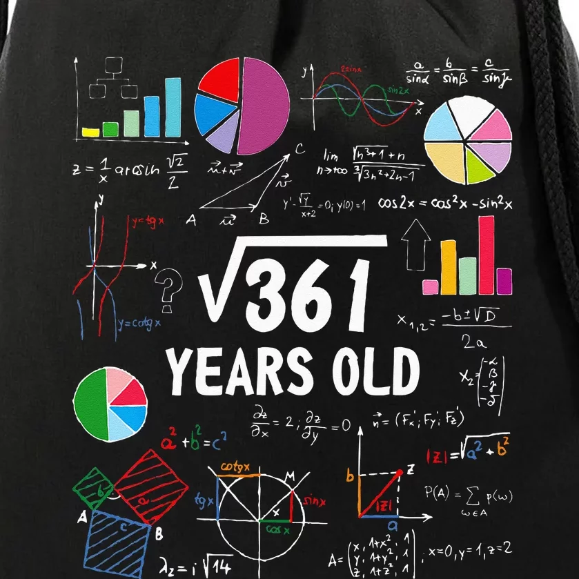 Square Root Of 361 19th Birthday 19 Year Old Math Nerd Drawstring Bag