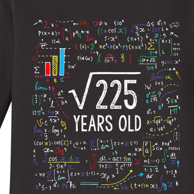 Square Root Of 225 15th Birthday 15 Year Old Gifts Math Bday Baby Long Sleeve Bodysuit