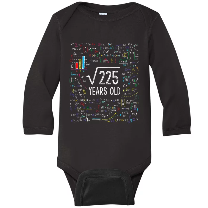 Square Root Of 225 15th Birthday 15 Year Old Gifts Math Bday Baby Long Sleeve Bodysuit