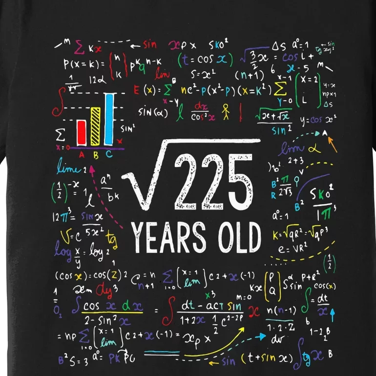 Square Root Of 225 15th Birthday 15 Year Old Gifts Math Bday Premium T-Shirt