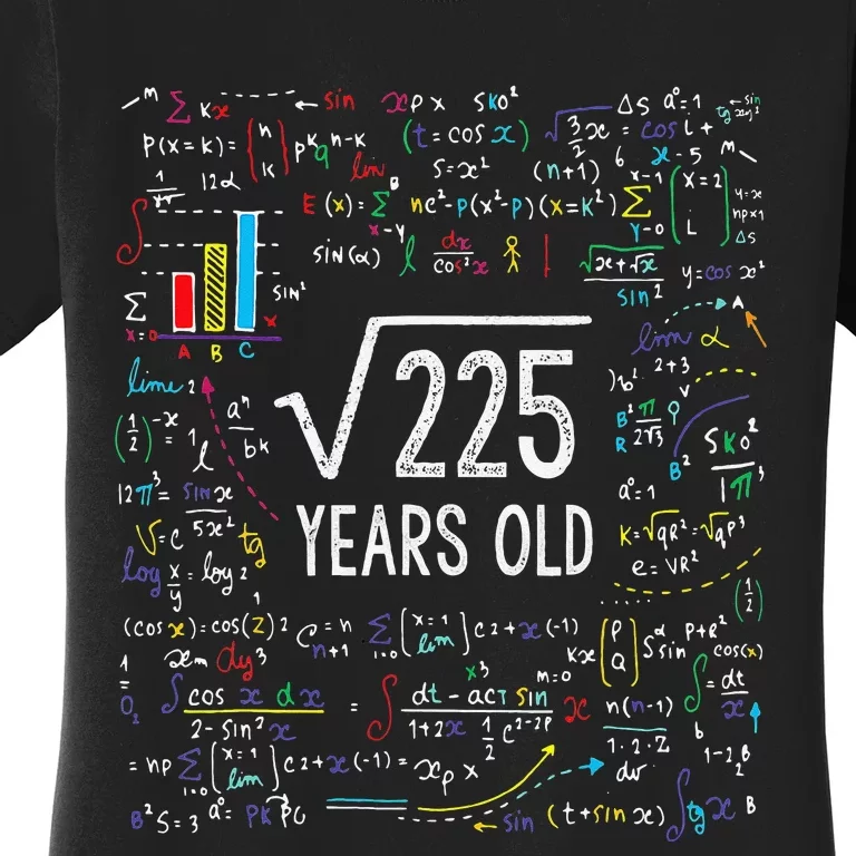 Square Root Of 225 15th Birthday 15 Year Old Gifts Math Bday Women's T-Shirt