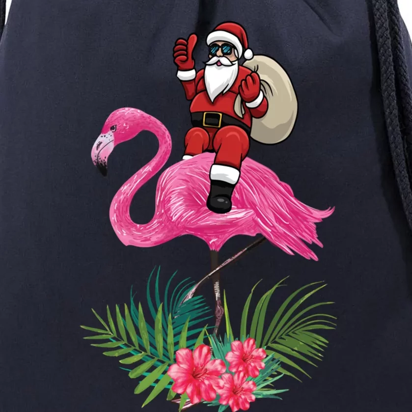 Santa Riding On A Pink Flamingo Christmas Santa Graphic Funny Gift Drawstring Bag