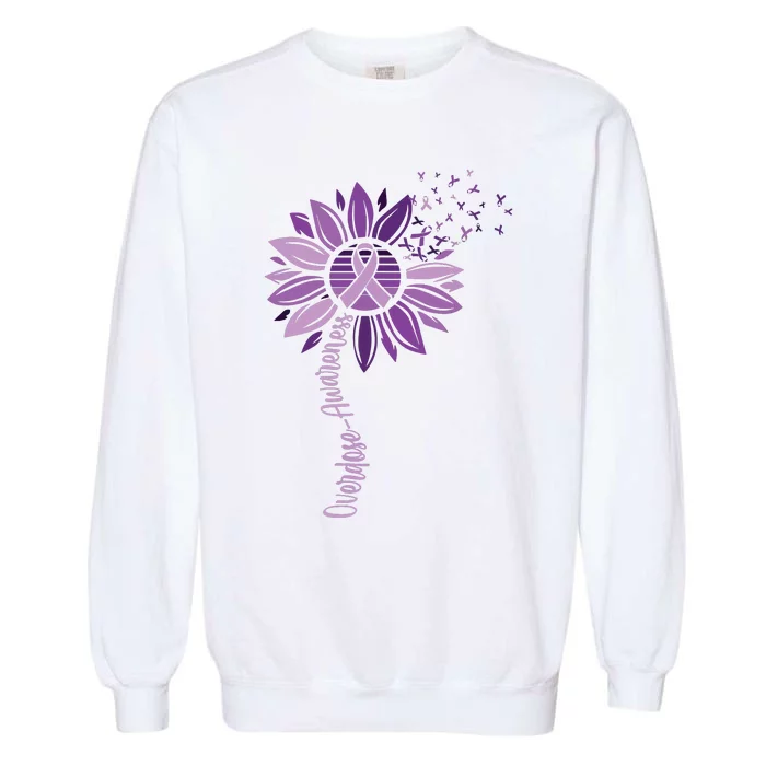 Sunflower Ribbons Overdose Awareness Garment-Dyed Sweatshirt