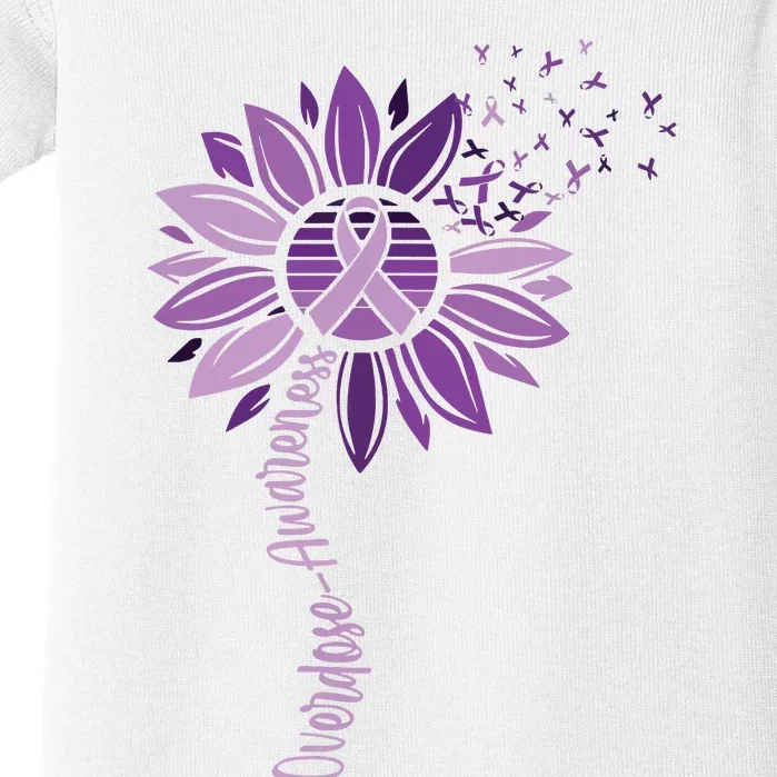 Sunflower Ribbons Overdose Awareness Baby Bodysuit