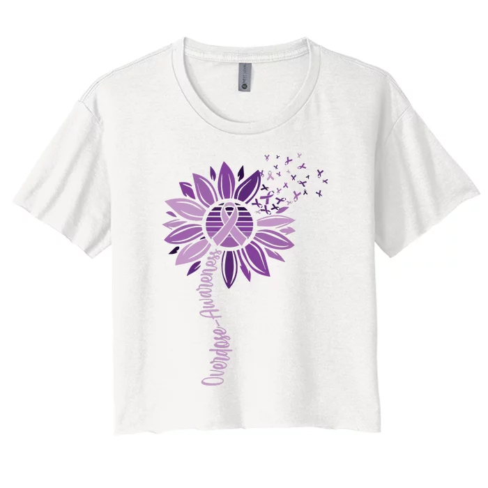 Sunflower Ribbons Overdose Awareness Women's Crop Top Tee