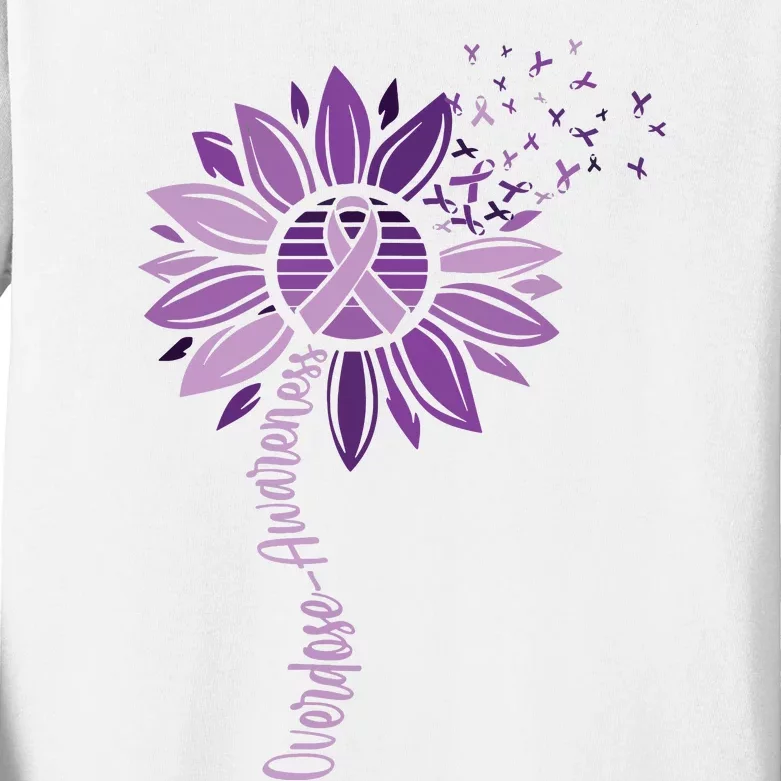 Sunflower Ribbons Overdose Awareness Kids Long Sleeve Shirt