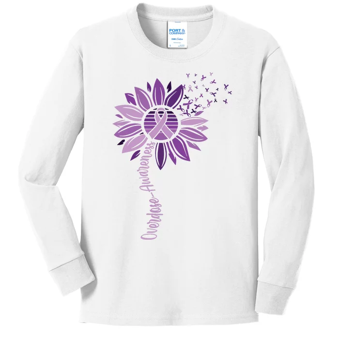 Sunflower Ribbons Overdose Awareness Kids Long Sleeve Shirt