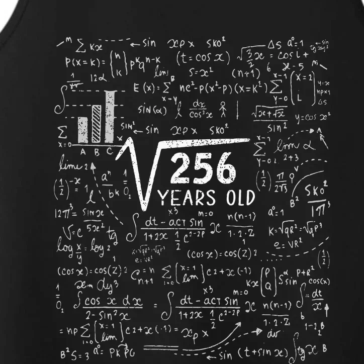 Square Root Of 256 16th Birthday 16 Year Old Gifts Math Bday Performance Tank