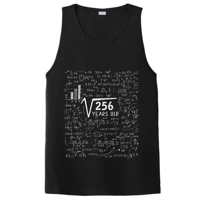 Square Root Of 256 16th Birthday 16 Year Old Gifts Math Bday Performance Tank