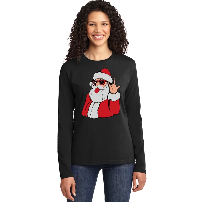 Santa Rock On Hand Christmas Pajama Cool XMas Rocker Ladies Long Sleeve Shirt