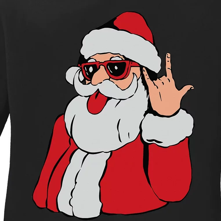 Santa Rock On Hand Christmas Pajama Cool XMas Rocker Ladies Long Sleeve Shirt