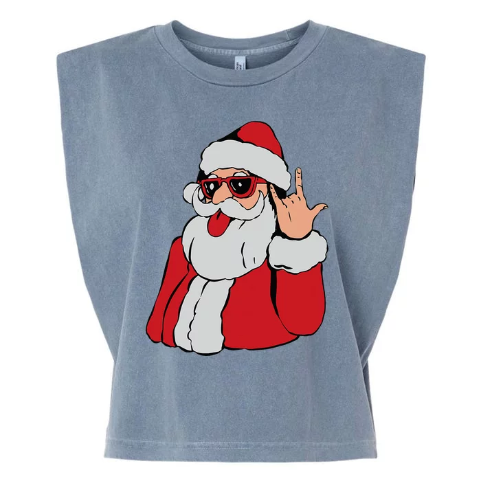 Santa Rock On Hand Christmas Pajama Cool XMas Rocker Garment-Dyed Women's Muscle Tee