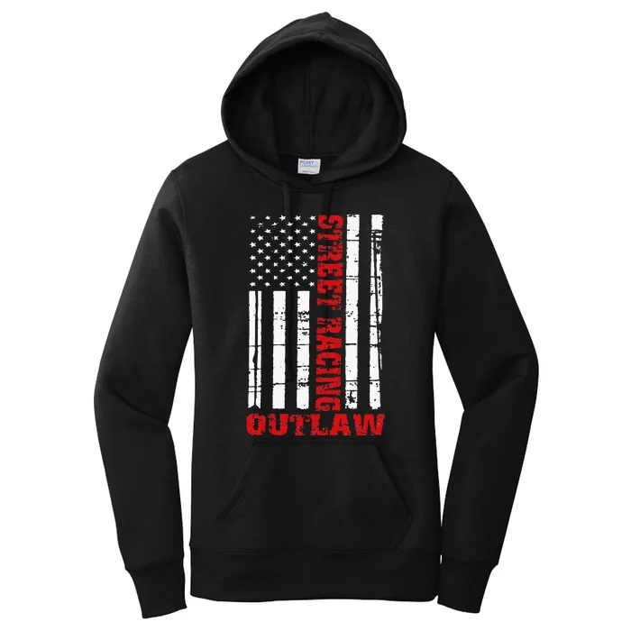 Street Racing Outlaw Flag American Drag Racing Women's Pullover Hoodie