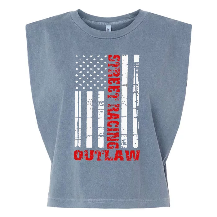 Street Racing Outlaw Flag American Drag Racing Garment-Dyed Women's Muscle Tee