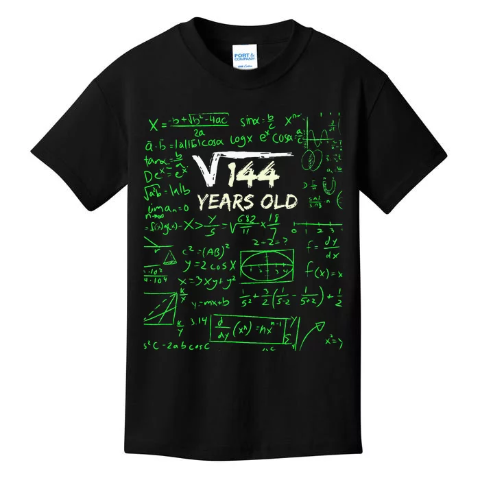 Square Root Of 144 12th Birthday 12 Years Old Gift Kids T-Shirt