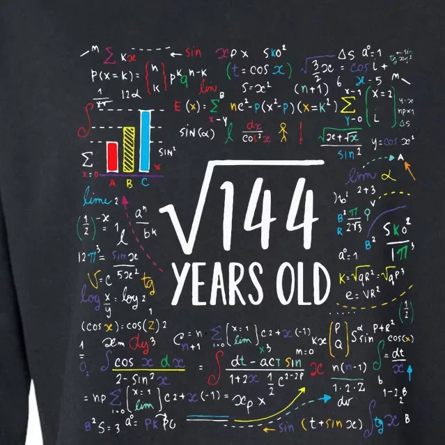 Square Root Of 144 12th Birthday 12 Year Old Gifts Math Bday Cropped Pullover Crew