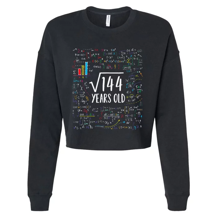 Square Root Of 144 12th Birthday 12 Year Old Gifts Math Bday Cropped Pullover Crew