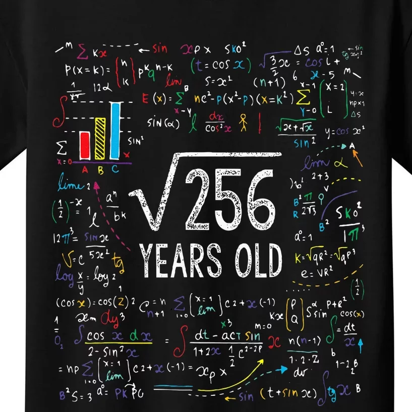 Square Root Of 256 16th Birthday 16 Year Old Gifts Math Bday Kids T-Shirt