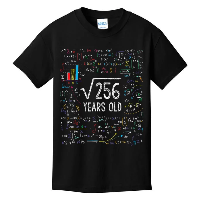 Square Root Of 256 16th Birthday 16 Year Old Gifts Math Bday Kids T-Shirt